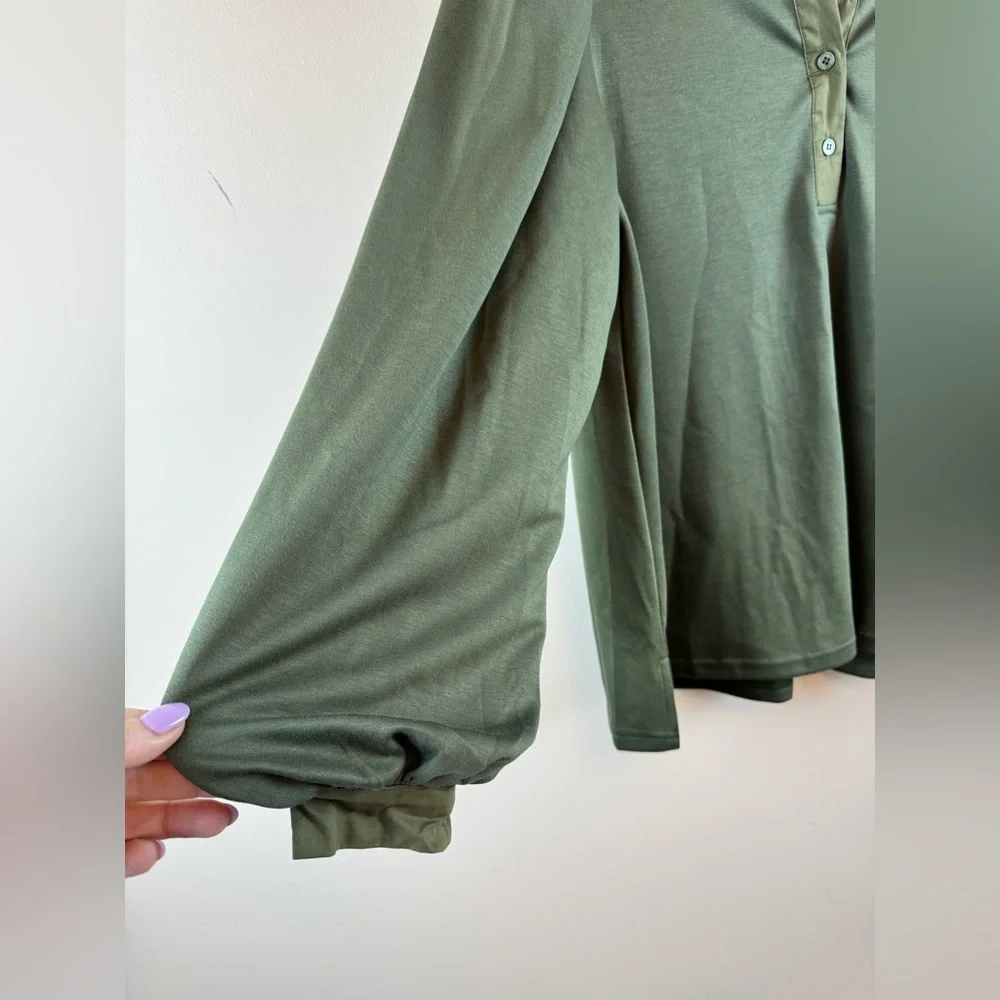Jodiful Puff Sleeve 1/4 Button Down Top in Olive